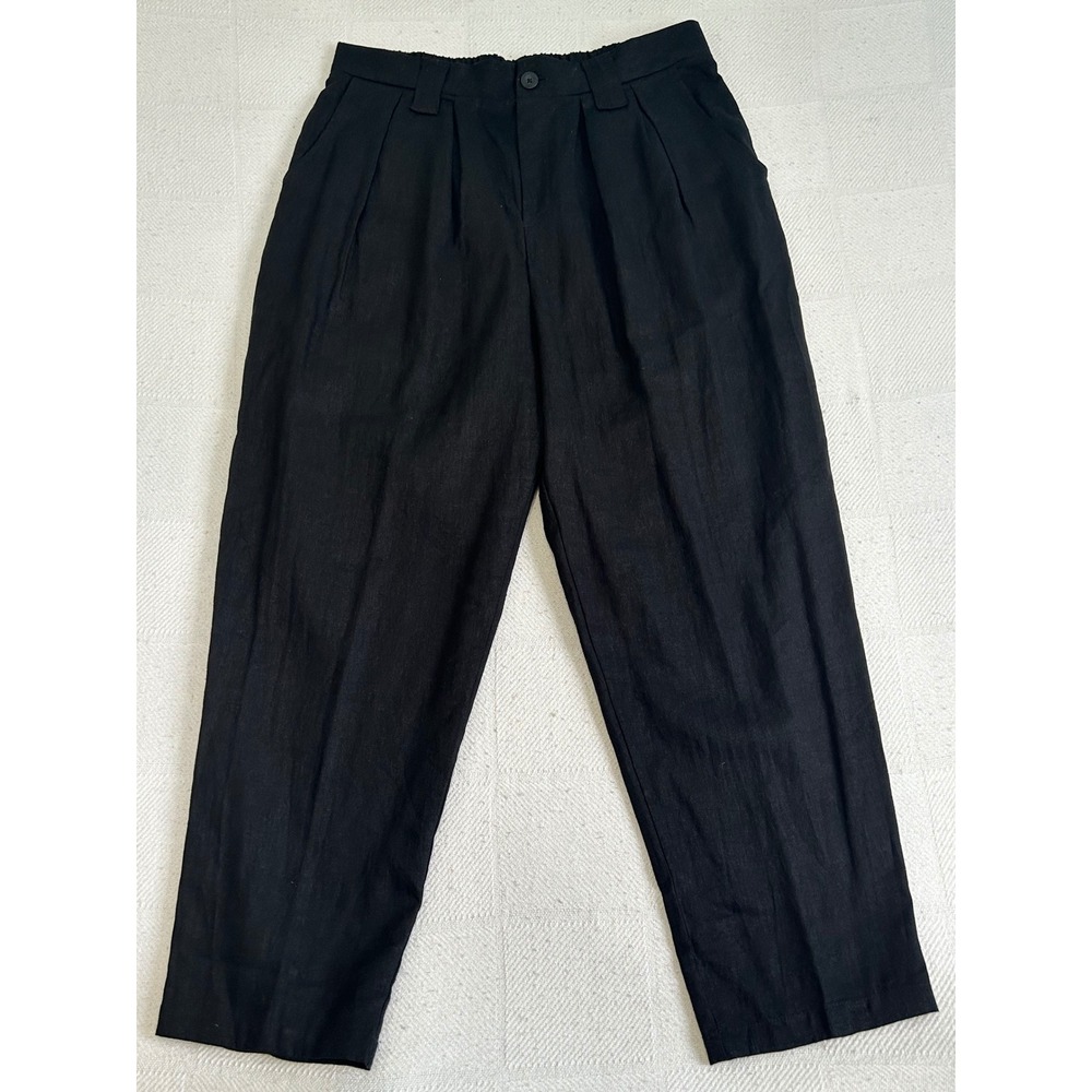 Wild Fable Black wide leg Trousers Elastic back linen blend minimalist Size M